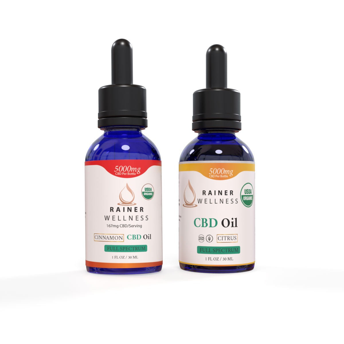 Cinnamon and Citrus 5000mg CBD oil bottles