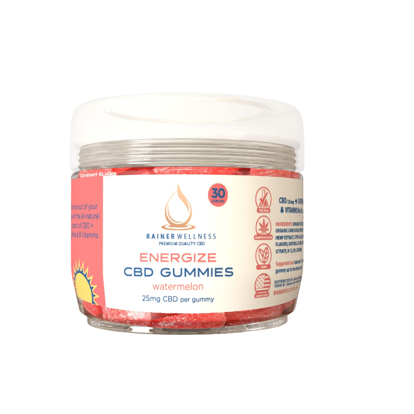 Rainer Wellness ENERGIZE CBD Gummies – Watermelon (30 Count)